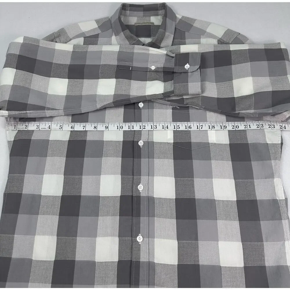 Burberry Brit Gray White Plaid Check Button Down Shirt Mens XL Equestrian Knight - Picture 11 of 14